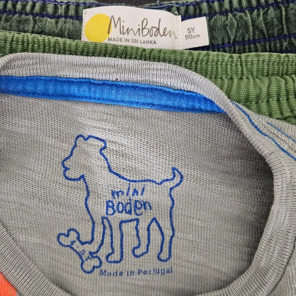 Mini Boden Skull Gray Tee T-Shirt Top Green‎ Shorts Bundle | Kid's 4-5